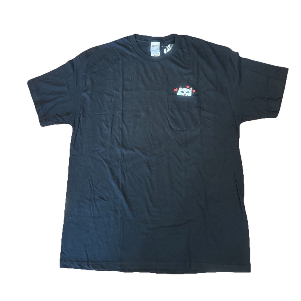 NWT Rare RIPNDIP “Nermal Loves” Pocket T-shirt Size:XL Black Cat Heart Graphic